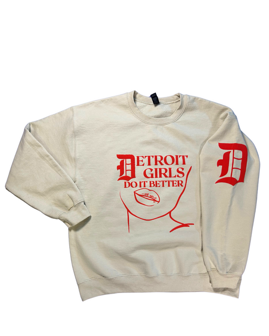 “DETROIT GIRLS DO IT BETTER” SAND & RED CREWNECK