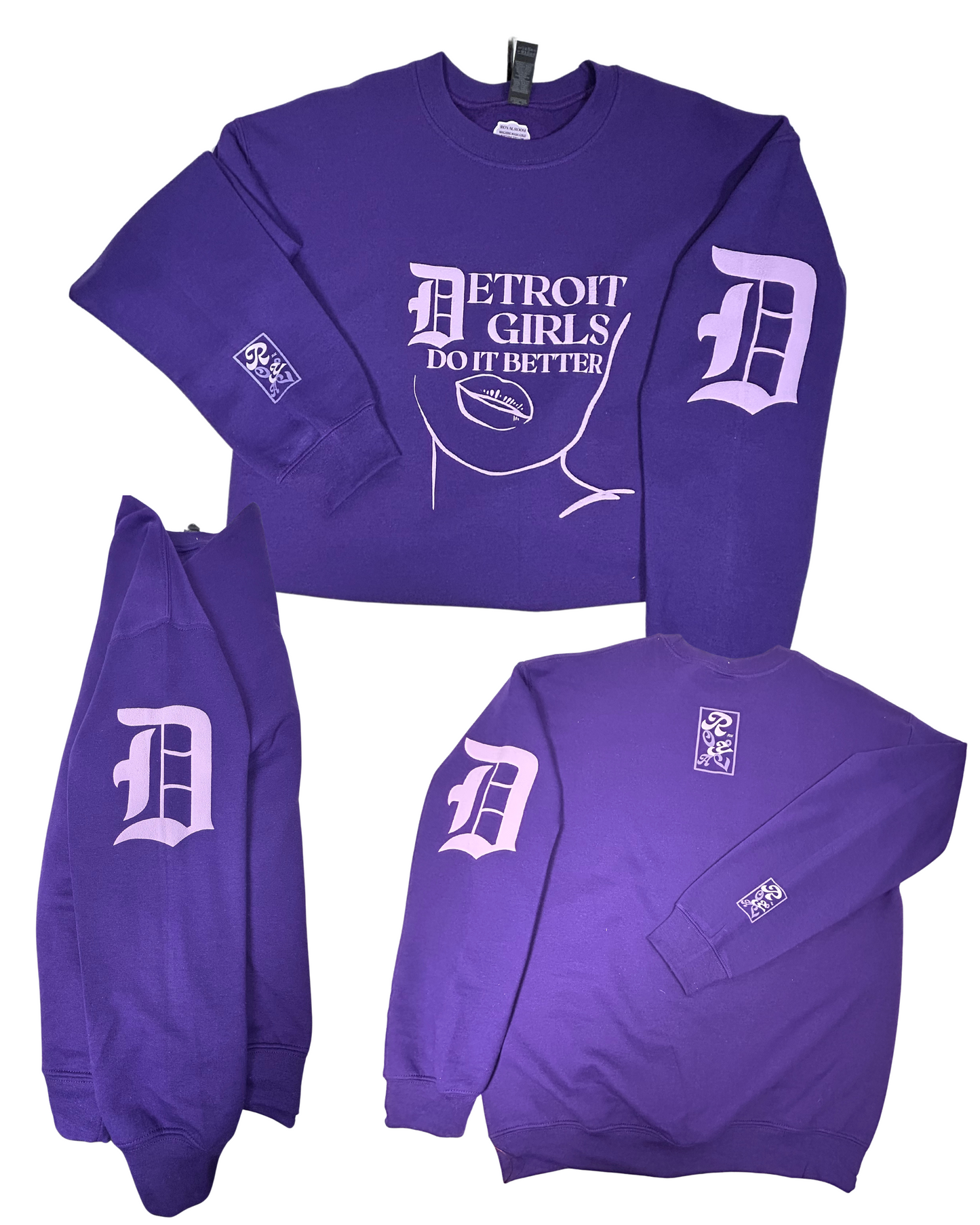 “DETROIT GIRLS DO IT BETTER” RR EXCLUSIVE ROYAL PURPLE & LAVENDER CREWNECK